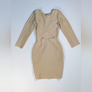 Beige Long-Sleeve Bodycon Dress